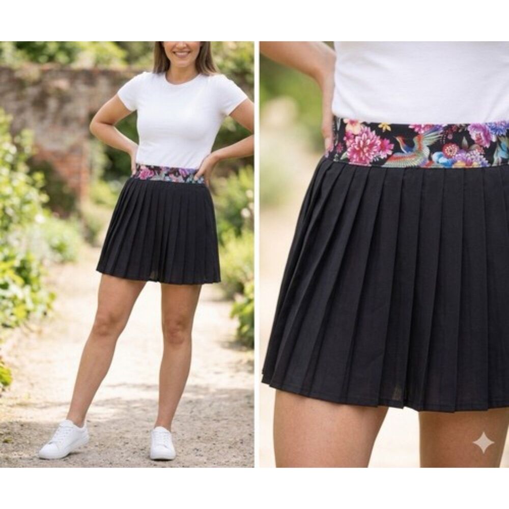 Johnny Was Bee Active Womens Large Skort Skirt Floral Pleated Black Golf New